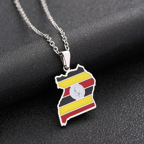 Uganda Flag Map Necklace