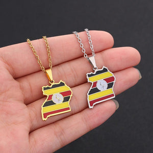 Uganda Flag Map Necklace