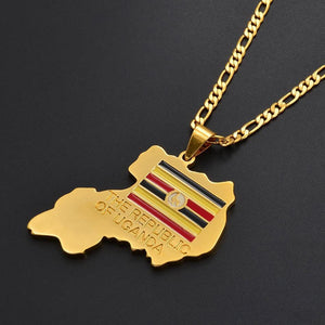 Uganda Flag Map Necklace