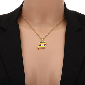 Uganda Flag Map Necklace