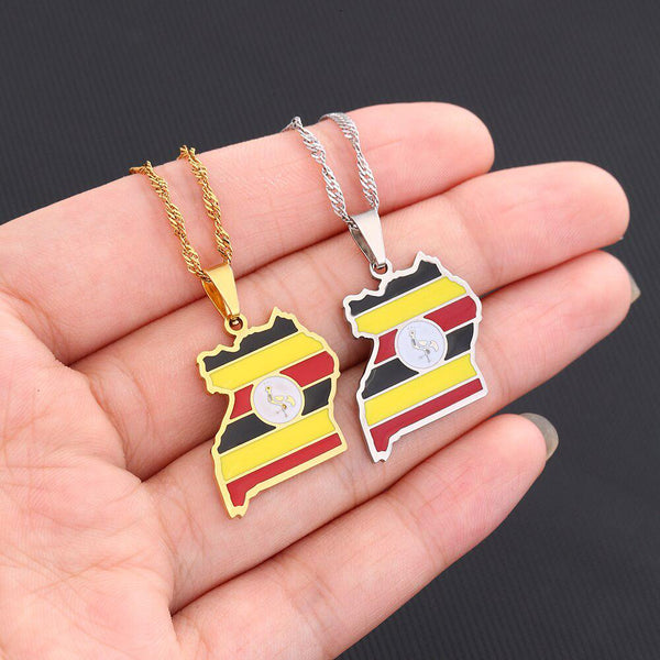 Uganda Flag Map Necklace