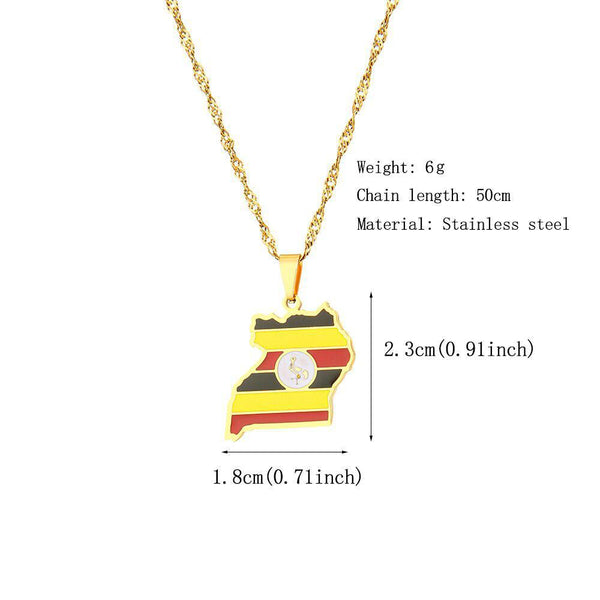 Uganda Flag Map Necklace