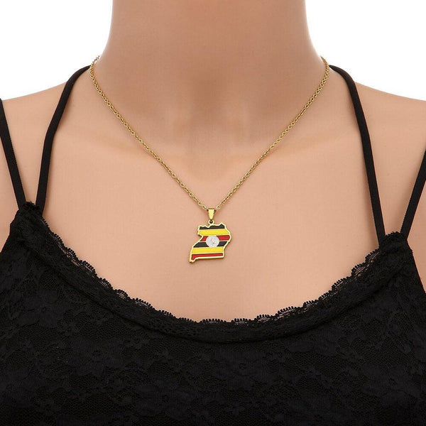 Uganda Flag Map Necklace