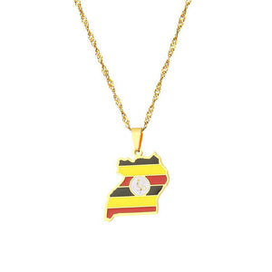 Uganda Flag Map Necklace