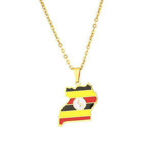 Uganda Flag Map Necklace