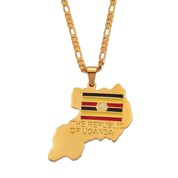 Uganda Flag Map Necklace