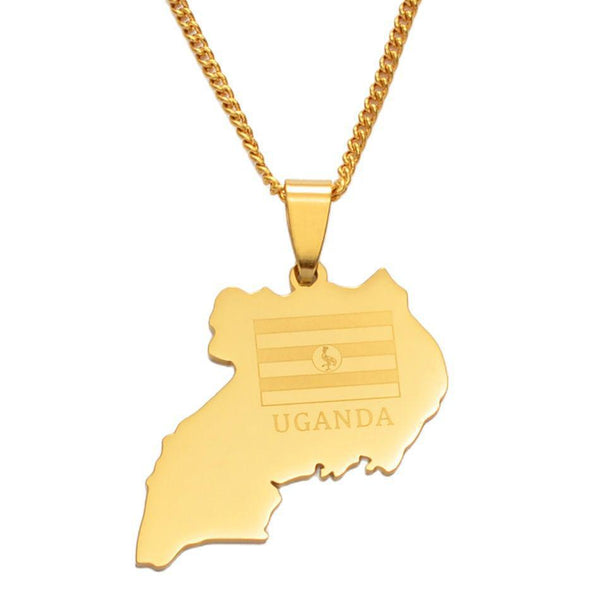 Uganda Flag Map Necklace