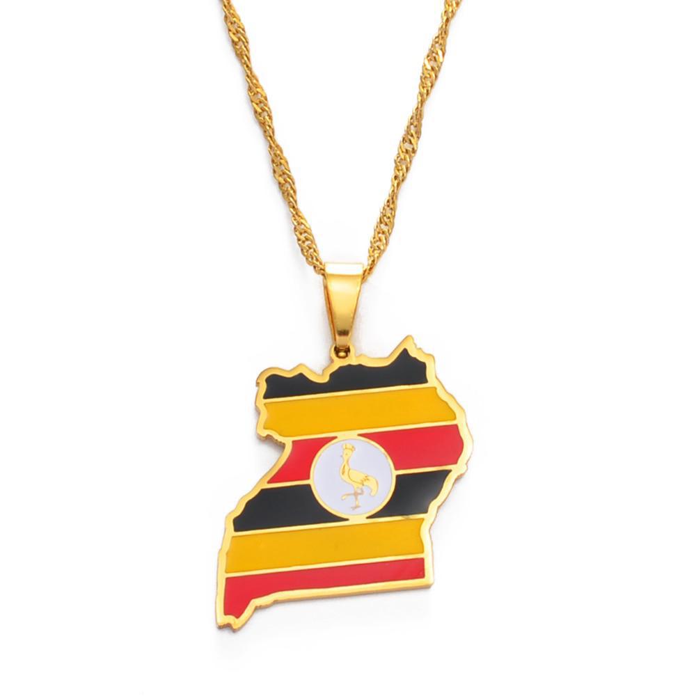 Uganda Flag Map Necklace