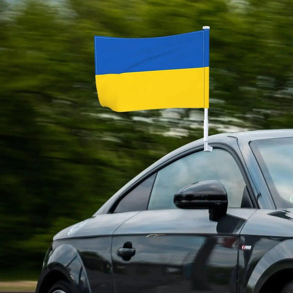 Ukraine Car Flag with Window Clip and Pole - Flag for Car Window