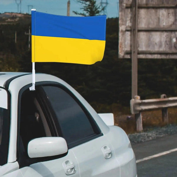 Ukraine Car Flag with Window Clip and Pole - Flag for Car Window