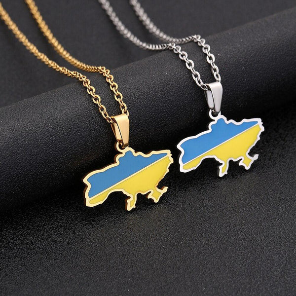 Ukraine Flag Map Necklace