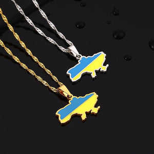 Ukraine Flag Map Necklace