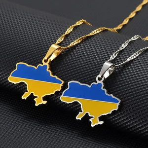 Ukraine Flag Map Necklace