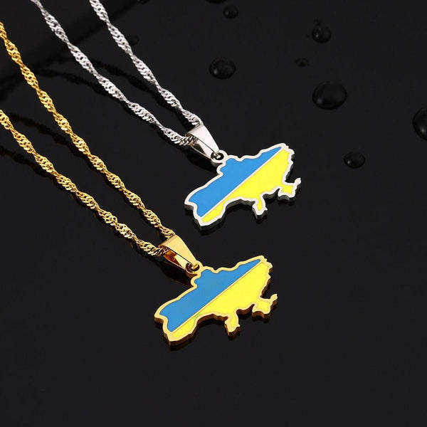 Ukraine Flag Map Necklace