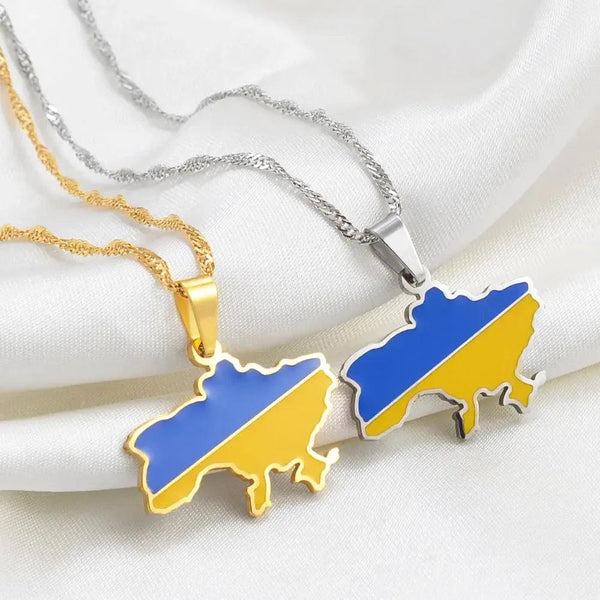 Ukraine Flag Map Necklace