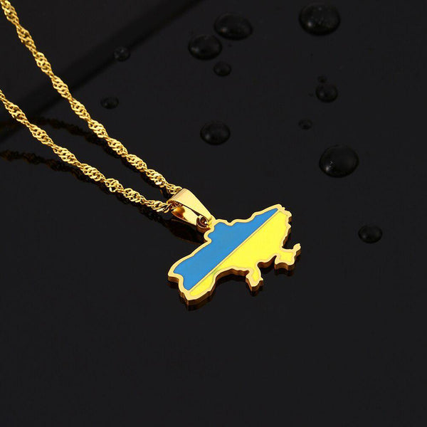 Ukraine Flag Map Necklace