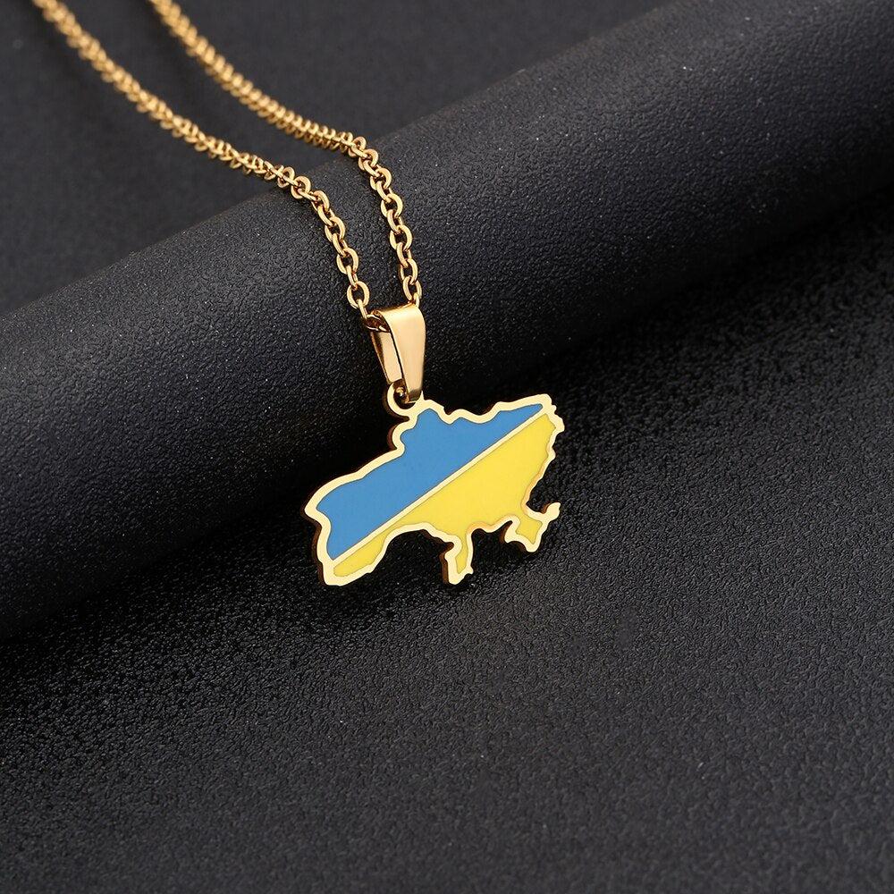 Ukraine Flag Map Necklace