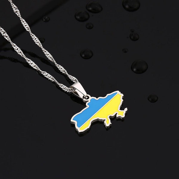 Ukraine Flag Map Necklace