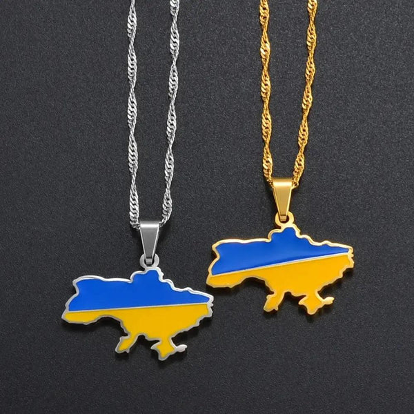 Ukraine Flag Map Necklace