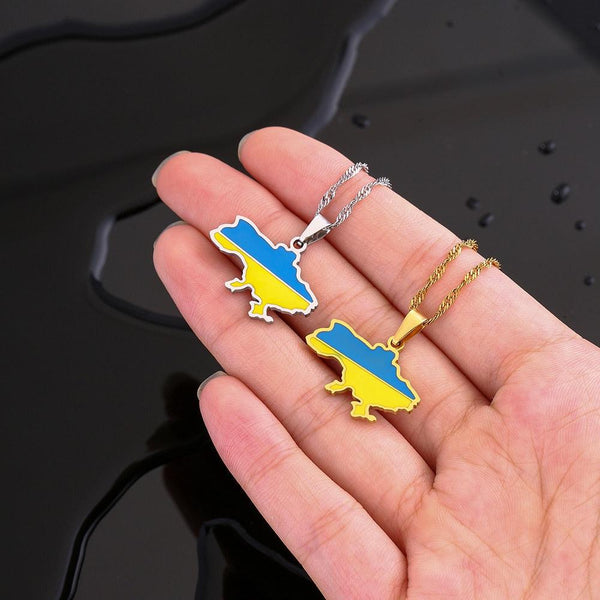 Ukraine Flag Map Necklace