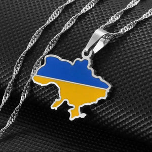 Ukraine Flag Map Necklace