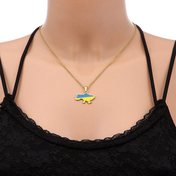 Ukraine Flag Map Necklace