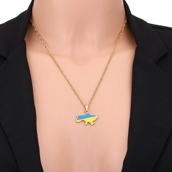 Ukraine Flag Map Necklace