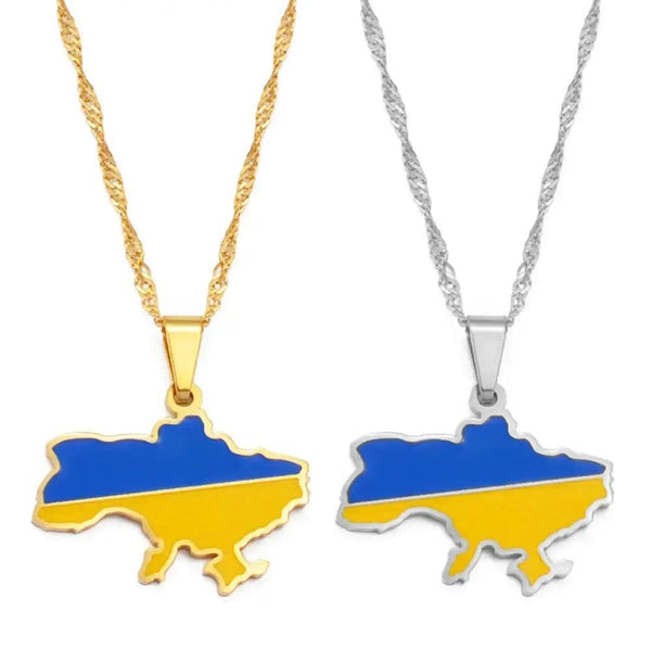 Ukraine Flag Map Necklace
