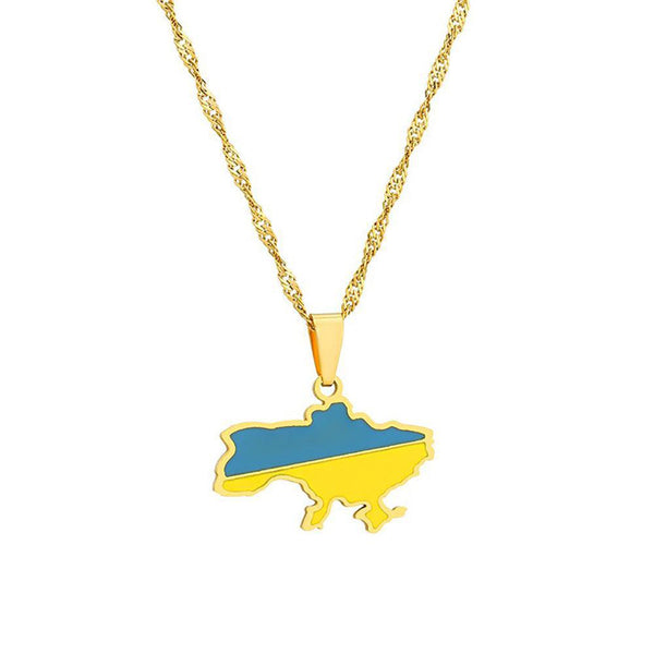 Ukraine Flag Map Necklace