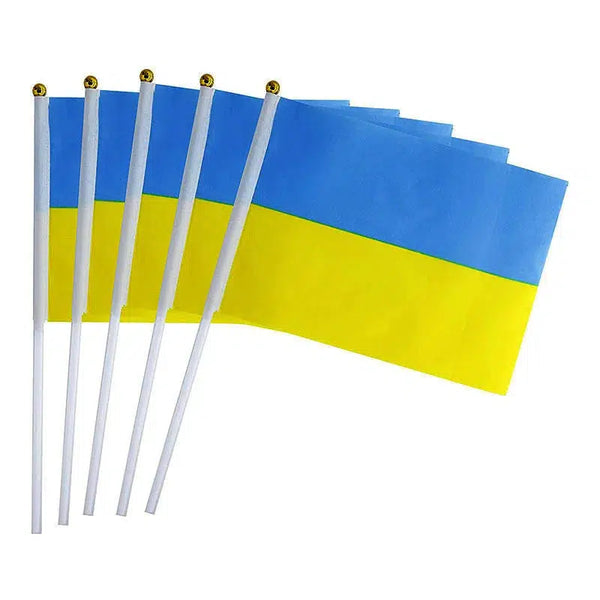 Ukraine Flag on Stick - Small Handheld Flag (50/100Pcs)
