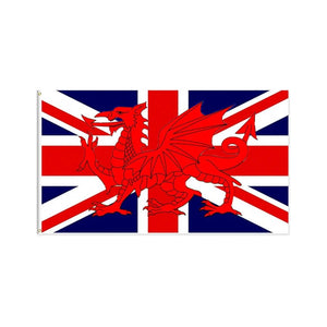 Union Jack Wales Dragon Flag - 90x150cm(3x5ft) - 60x90cm(2x3ft)