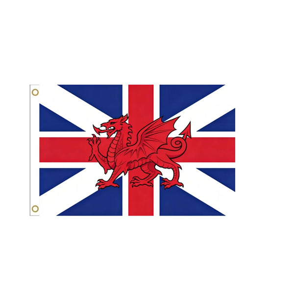 Union Jack Wales Dragon Flag - 90x150cm(3x5ft) - 60x90cm(2x3ft)