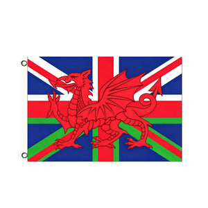 Union Jack Wales Dragon Flag - 90x150cm(3x5ft) - 60x90cm(2x3ft)