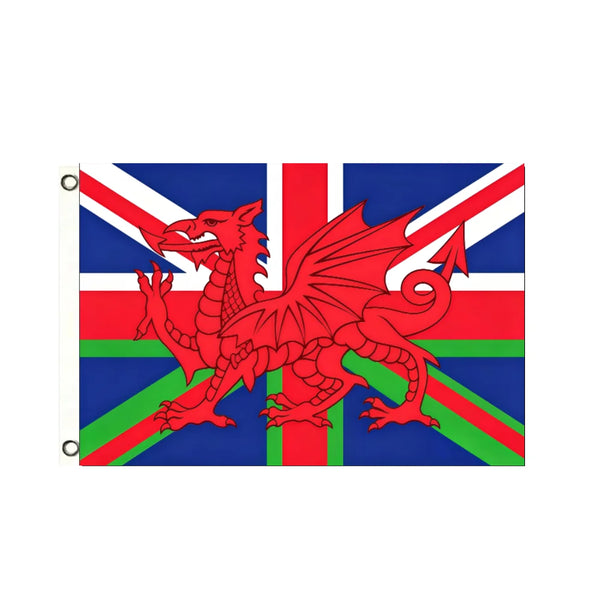 Union Jack Wales Dragon Flag - 90x150cm(3x5ft) - 60x90cm(2x3ft)