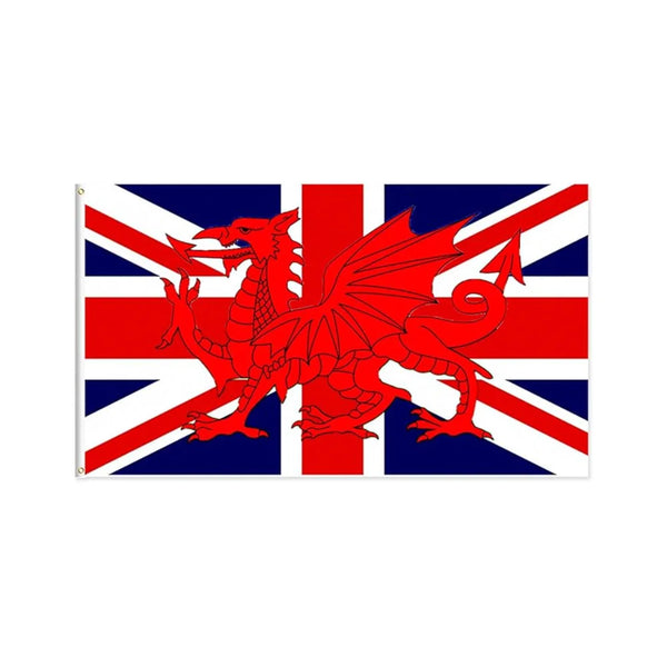 Union Jack Wales Dragon Flag - 90x150cm(3x5ft) - 60x90cm(2x3ft)
