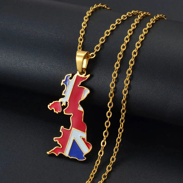 United Kingdom Flag Map Necklace