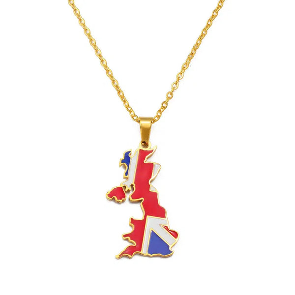 United Kingdom Flag Map Necklace