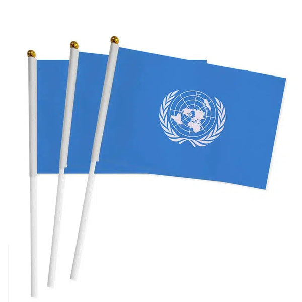 United Nations Flag on Stick - Small Handheld Flag (50/100Pcs)