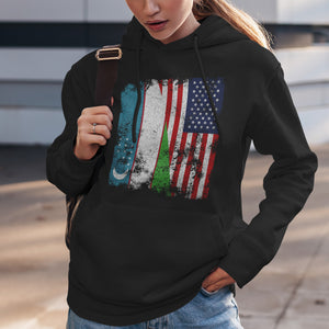 Uzbekistan USA Flag - Half American Hoodie