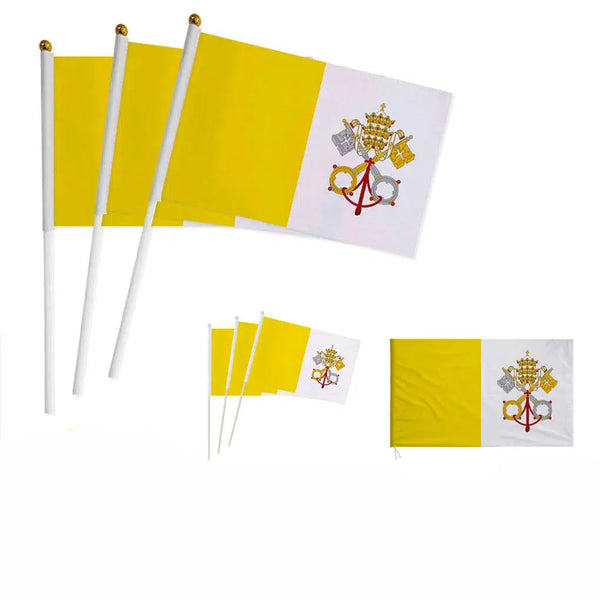 Vatican City Flag on Stick - Small Handheld Flag (50/100Pcs)