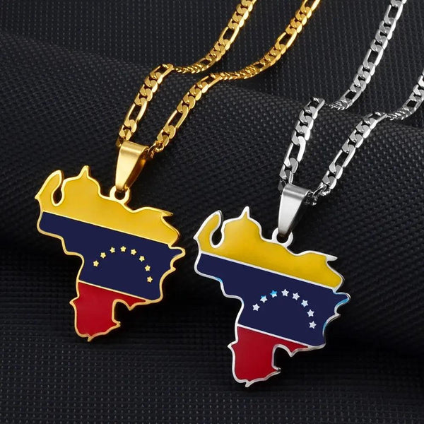 Venezuela Flag Map Necklace