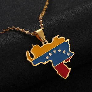 Venezuela Flag Map Necklace