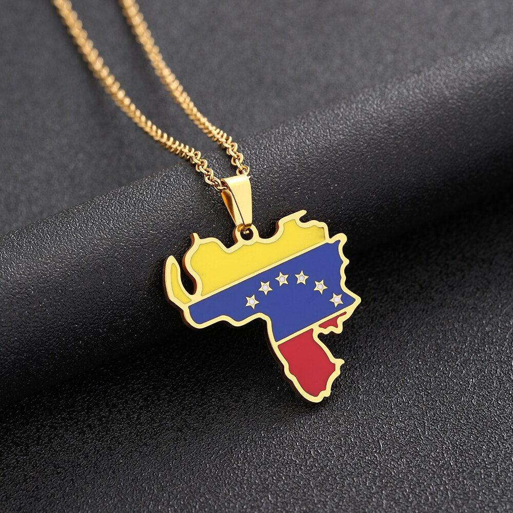 Venezuela Flag Map Necklace