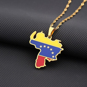 Venezuela Flag Map Necklace