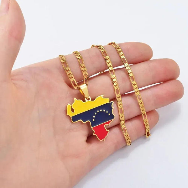 Venezuela Flag Map Necklace