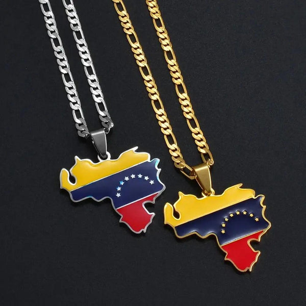 Venezuela Flag Map Necklace