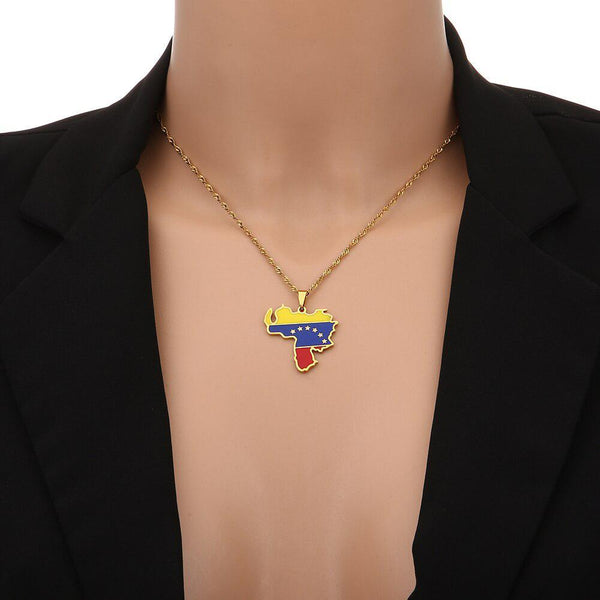 Venezuela Flag Map Necklace