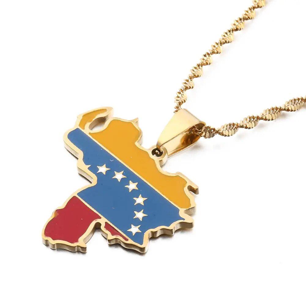 Venezuela Flag Map Necklace