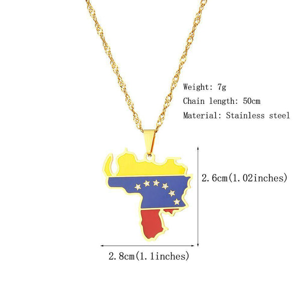 Venezuela Flag Map Necklace