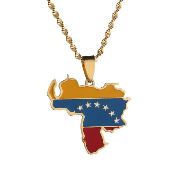 Venezuela Flag Map Necklace